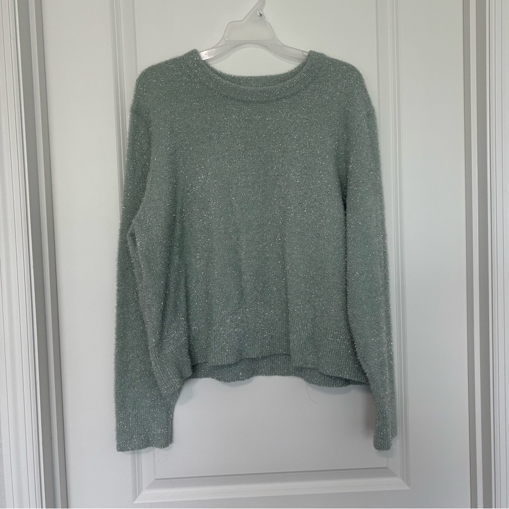 Old Navy Fuzzy Metallic Longsleeve XL Women’s Top in Mint Sparkle
